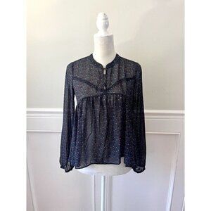 Zara Trafaluc Sheer Printed Blouse Navy XS